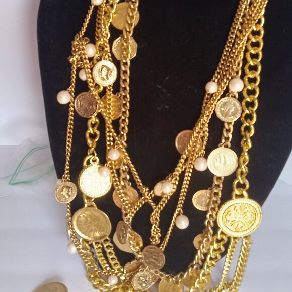 Pirate Worthy Vintage Gold-Tone Faux Coin Jewelry Lot - Belt, Necklace, etc - Picture 2 of 10